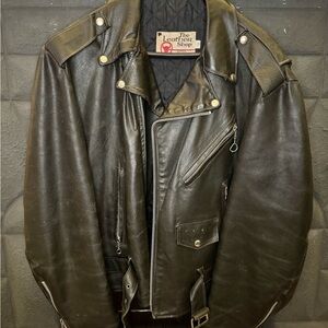Vintage Sears The Leather Shop Motorcycle Biker Jacket Men's 48 Tall (XLT) Black